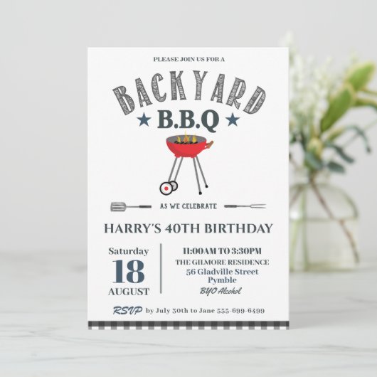 Achtertuin BBQ Male Birthday Black Gingham  Kaart (Staand voorkant)