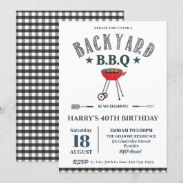 Achtertuin BBQ Male Birthday Black Gingham  Kaart