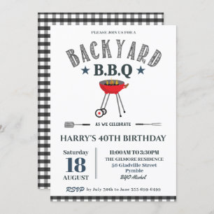 Achtertuin BBQ Male Birthday Black Gingham  Kaart