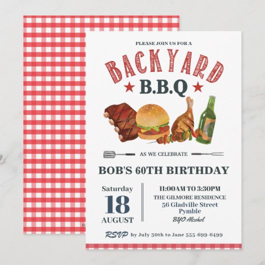 Achtertuin BBQ Male Birthday Red Gingham Beer Kaart (Voorkant / Achterkant)
