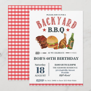 Achtertuin BBQ Male Birthday Red Gingham Beer Kaart