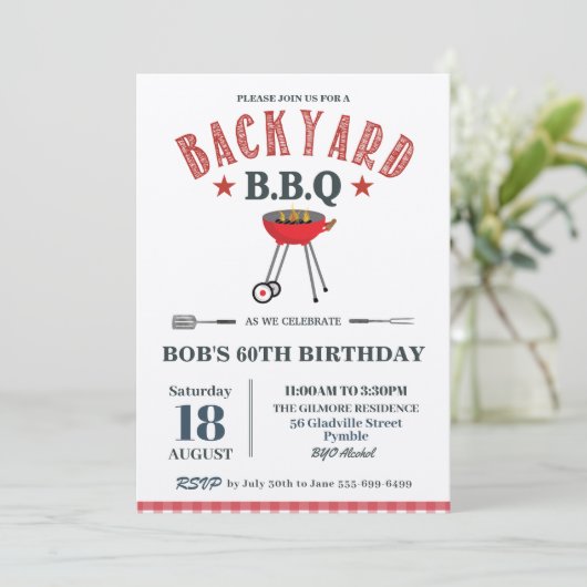 Achtertuin BBQ Male Birthday Red Gingham Craft Kaart (Staand voorkant)