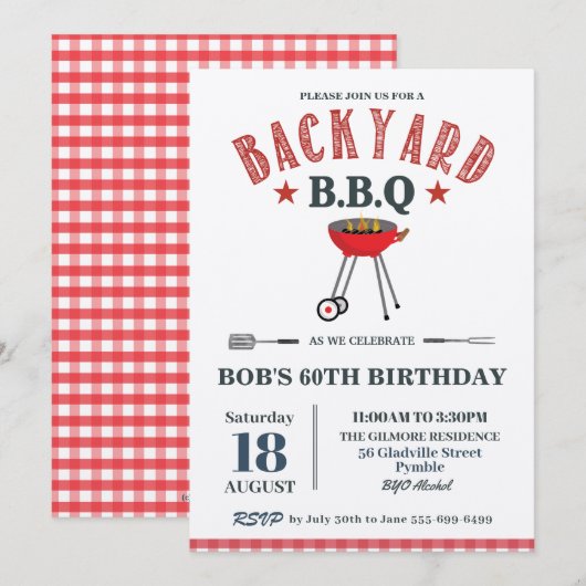 Achtertuin BBQ Male Birthday Red Gingham Craft Kaart (Voorkant / Achterkant)