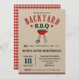 Achtertuin BBQ Male Birthday Red Gingham Craft Kaart