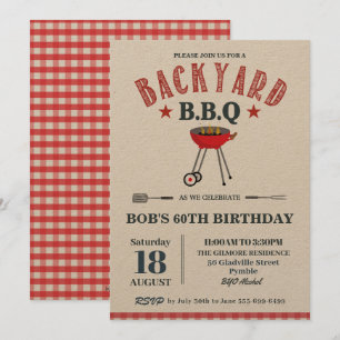 Achtertuin BBQ Male Birthday Red Gingham Craft Kaart