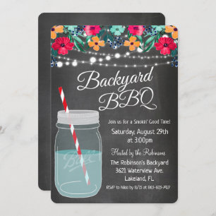 Achtertuin BBQ Mason Jar Invitation Kaart