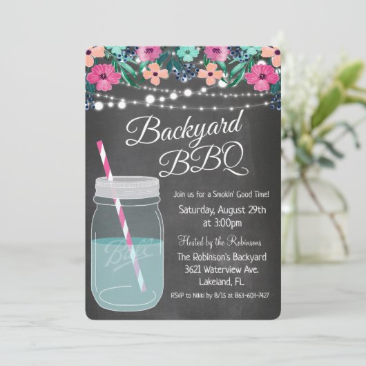 Achtertuin BBQ Mason Jar Invitation Kaart (Staand voorkant)