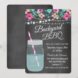 Achtertuin BBQ Mason Jar Invitation Kaart