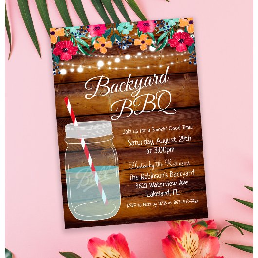 Achtertuin BBQ Mason Jar Uitnodiging