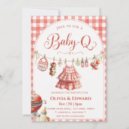 Achtertuin BBQ Rode geruite waslijn Baby Shower Kaart