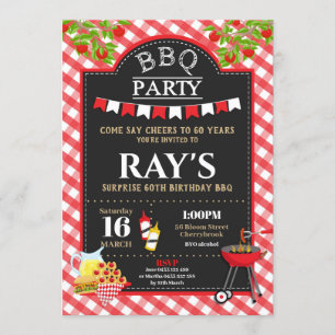 Achtertuin BBQ Surprise Birthday Party Red Gingham Kaart