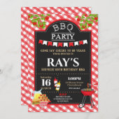 Achtertuin BBQ Surprise Verjaardagsfeest Red Gingh Kaart (Voorkant / Achterkant)