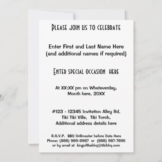 Achtertuin BBQ Tiki Torch! Kaart (Achterkant)