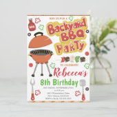 Achtertuin BBQ Verjaardag uitnodiging, BBQ Party Kaart (Staand voorkant)