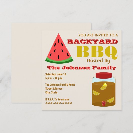 Achtertuin BBQ Watermelon & Sweet Tea Uitnodiging (Voorkant / Achterkant)