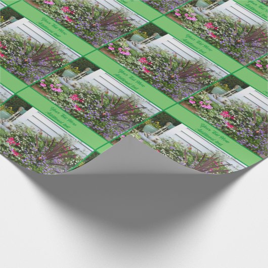 Achtertuin bloementuin gepersonaliseerd cadeaupapier (Hoek)