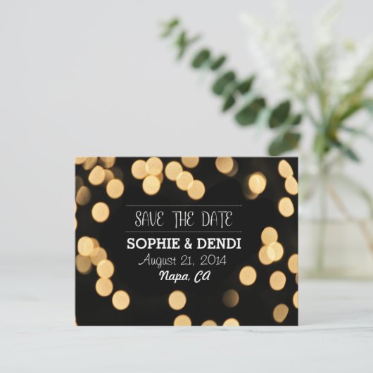 Achtertuin Bokeh Lights Save the Date Briefkaarten (Staand voorkant)