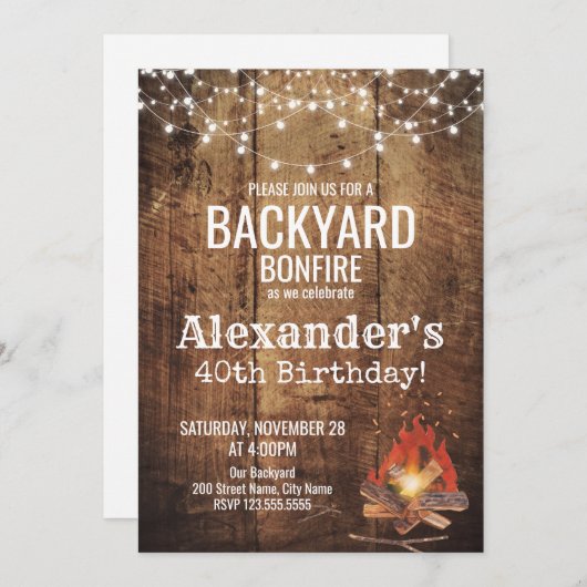 Achtertuin Bonfire Birthday Invitation Kaart (Voorkant / Achterkant)