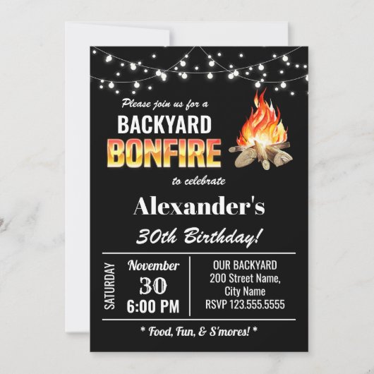Achtertuin Bonfire Birthday Invitation Kaart (Voorkant)