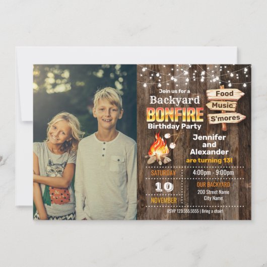 Achtertuin Bonfire Birthday Party Invitation Kaart (Voorkant)