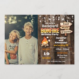 Achtertuin Bonfire Birthday Party Invitation Kaart