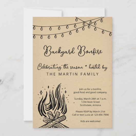 Achtertuin Bonfire Herfst Party Kaart (Voorkant)