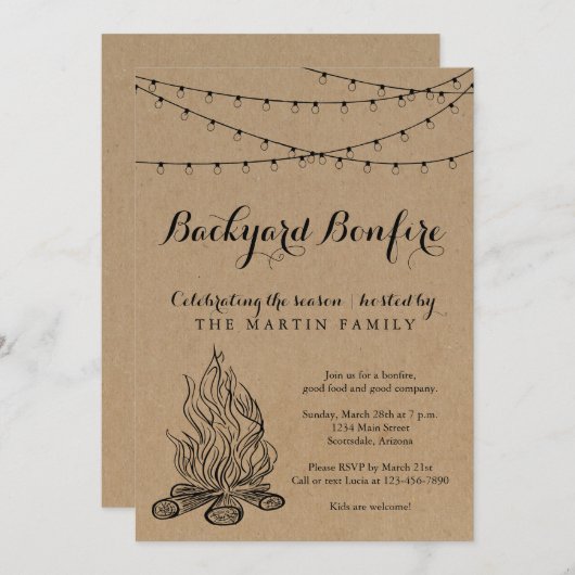 Achtertuin Bonfire Herfst Party | Rustic Kraft Pap Kaart (Voorkant / Achterkant)