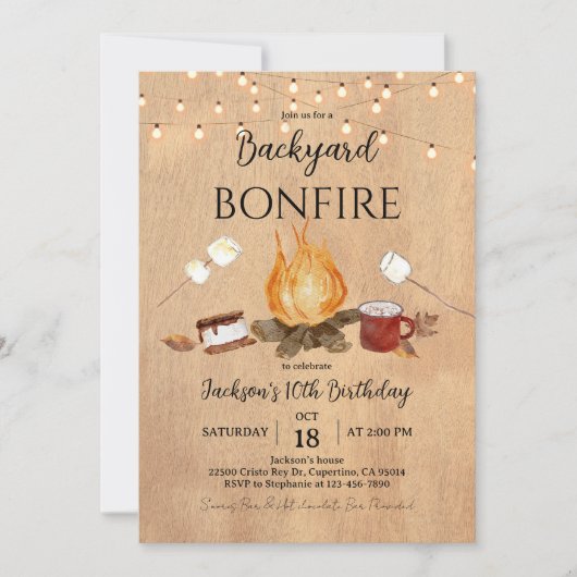 Achtertuin Bonfire Verjaardag Uitnodiging (Voorkant)