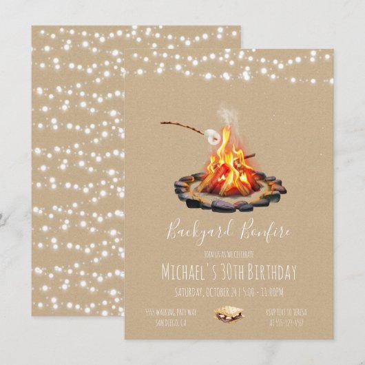 Achtertuin Brandkoord van lichten Uitnodiging (Voorkant / Achterkant)