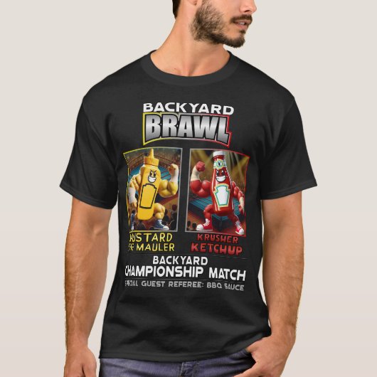 Achtertuin Brawl Condiment Wrestling T-shirt (Voorkant)