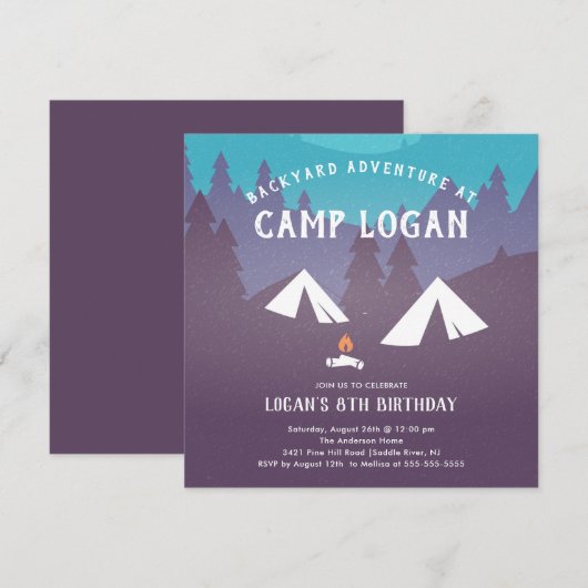 Achtertuin Camping Birthday Uitnodiging (Voorkant / Achterkant)