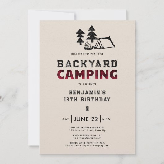 Achtertuin Camping buiten rood geruite jongens ver Kaart (Voorkant)