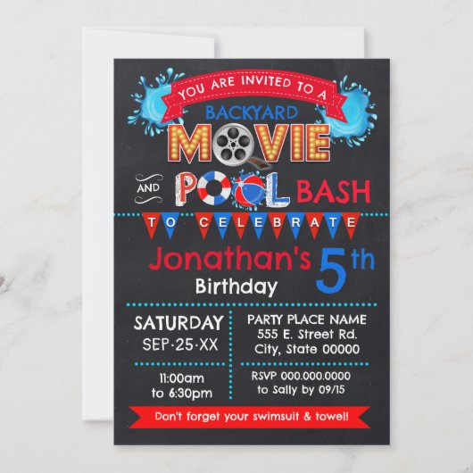 Achtertuin Film en zwembad Verjaardags Bash Kaart (Voorkant)