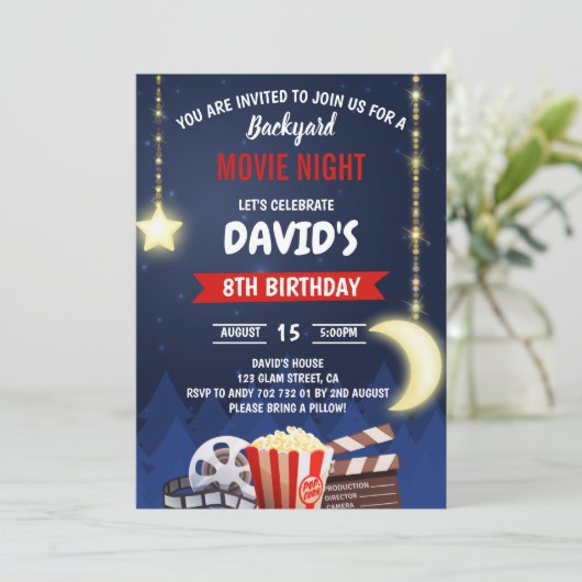 Achtertuin Film Night Boy Verjaardagsfeest Kaart (Staand voorkant)