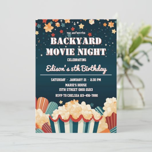 Achtertuin Film Night PopCorn Verjaardagsfeest Kaart (Staand voorkant)