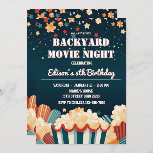 Achtertuin Film Night PopCorn Verjaardagsfeest Kaart (Voorkant / Achterkant)
