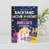 Achtertuin Film Night Verjaardag Uitnodiging onder (Staand voorkant)
