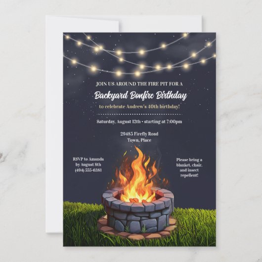 Achtertuin Fire Pit Bonfire Cookout, Verjaardag BB Kaart (Voorkant)