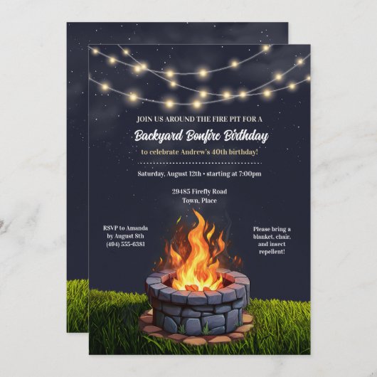 Achtertuin Fire Pit Bonfire Cookout, Verjaardag BB Kaart (Voorkant / Achterkant)