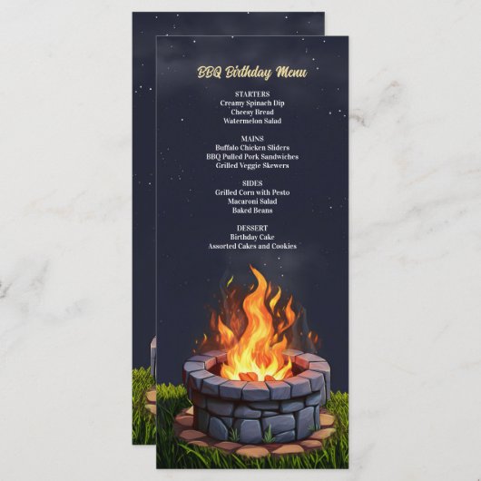 Achtertuin Fire Pit Bonfire Cookout, Verjaardag BB Menu (Voorkant / Achterkant)