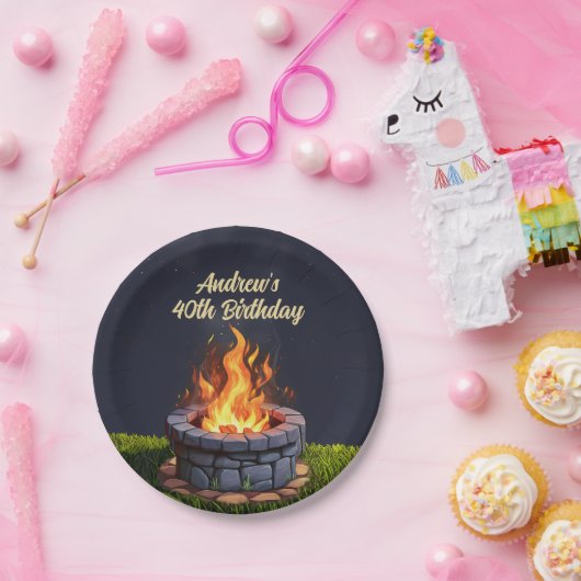 Achtertuin Fire Pit Bonfire Cookout, Verjaardag BB Papieren Bordje (Feest)