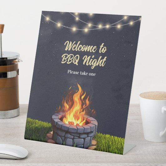 Achtertuin Fire Pit Bonfire Cookout, Verjaardag BB Reclamebord Met Voetstuk (Insitu)