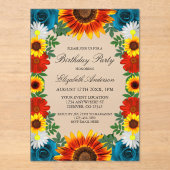 Achtertuin Floral Birthday Acryl Uitnodigingen (Voorkant)