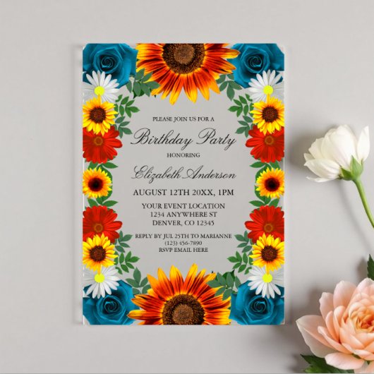 Achtertuin Floral Birthday Acryl Uitnodigingen