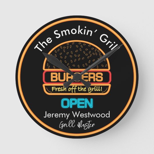 Achtertuin Grill Master Burgers Teken Wandklok (Voorkant)