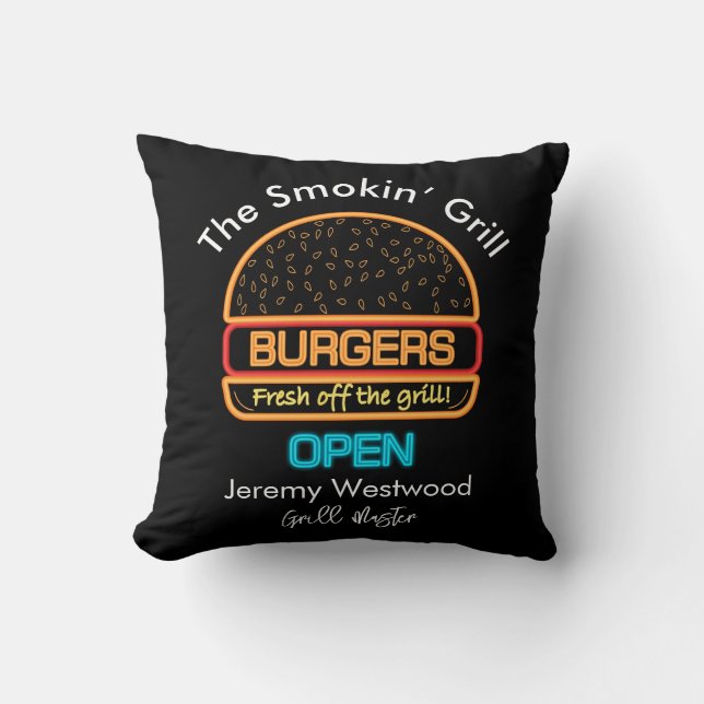 Achtertuin Grill Meester Burgers Bord Kussen (Voorkant)