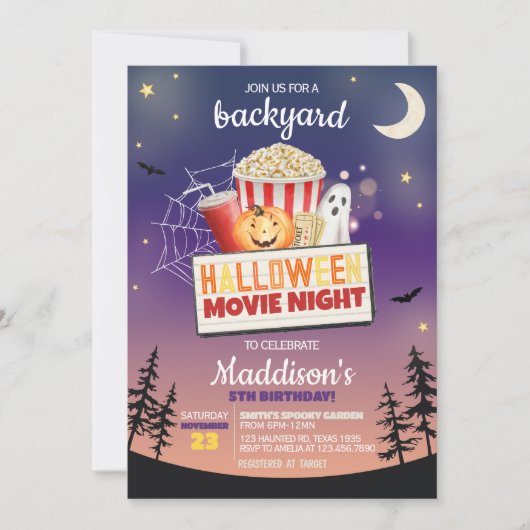 Achtertuin Halloween Film Night Verjaardagsfeest Kaart (Voorkant)