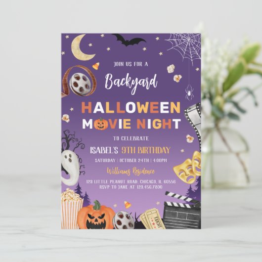Achtertuin Halloween Film Night Verjaardagsfeest Kaart (Staand voorkant)