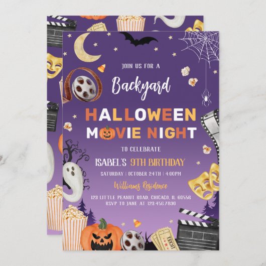 Achtertuin Halloween Film Night Verjaardagsfeest Kaart (Voorkant / Achterkant)