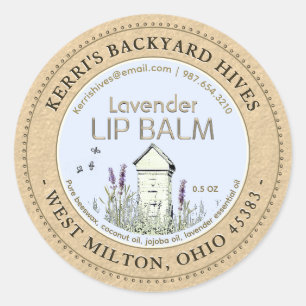 Achtertuin Hive Bijenwas Lavendel Lip Balm Kraft Ronde Sticker